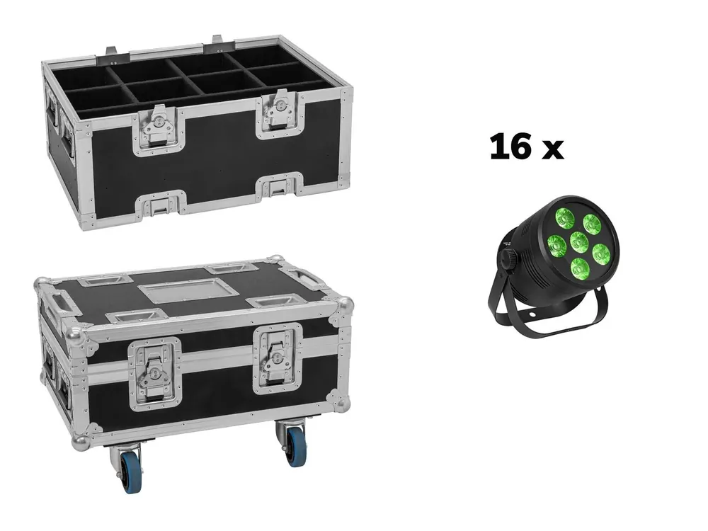 EUROLITE Set 16x LED Silent Par 6 QCL Floor sw + Case Top-Preis