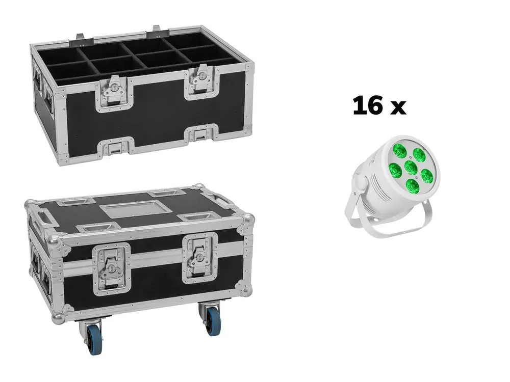 EUROLITE Set 16x LED Silent Par 6 QCL Floor ws + Case Wochenendangebot