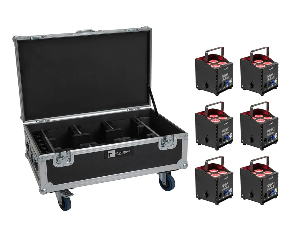 EUROLITE Set 6x AKKU UP-4 QCL Spot QuickDMX MK2 + Flightcase mit Rollen und Ladefunktion Preiswert