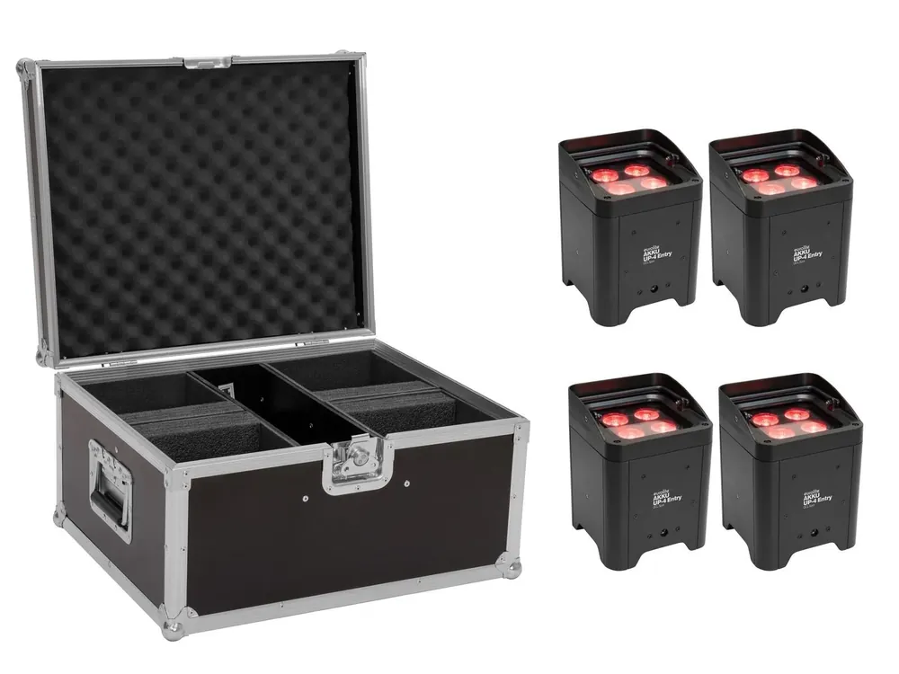 EUROLITE Set 4x AKKU UP-4 Entry QCL Spot + Case Garantierte Lieferung