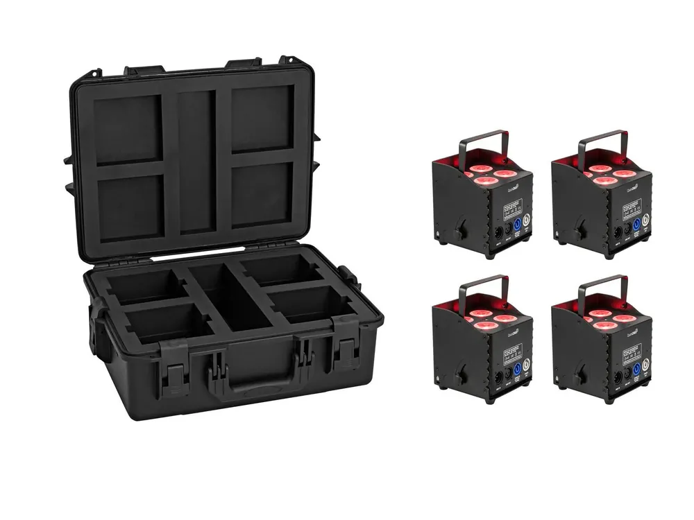 Super-Preis EUROLITE Set 4x AKKU UP-4 QCL Spot QuickDMX MK2 + Kunststoffcase