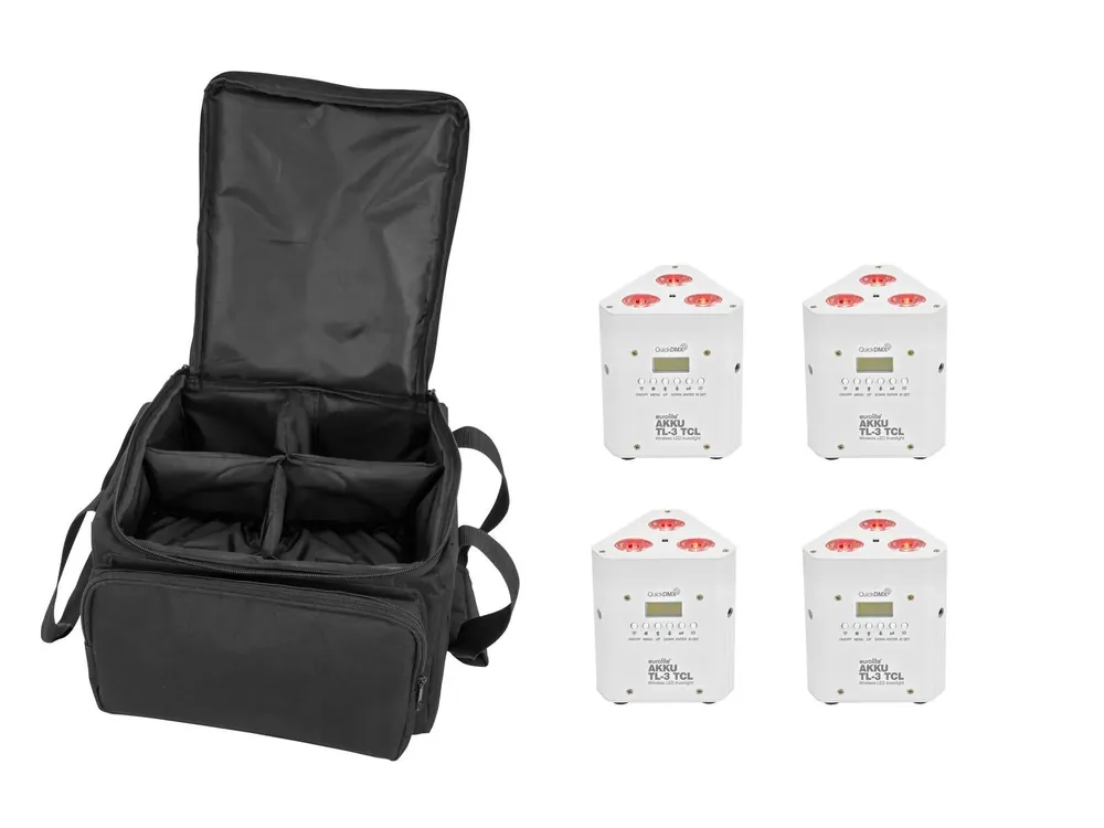 EUROLITE Set 4x AKKU TL-3 TCL weiß + SB-4 Soft-Bag Super-Preis