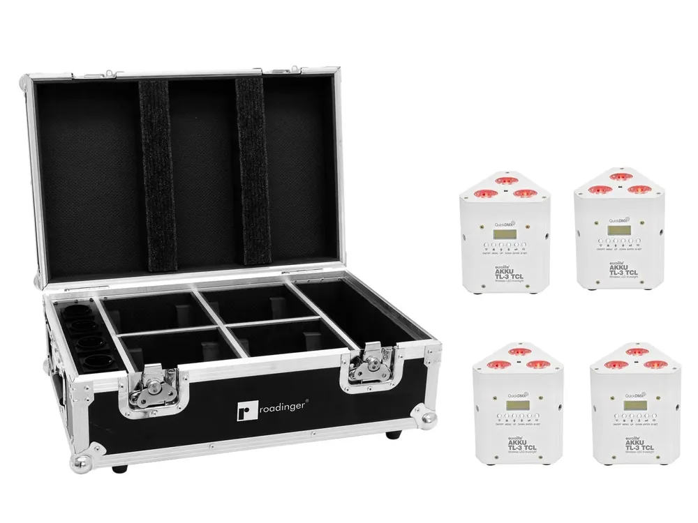 Saisonangebot EUROLITE Set 4x AKKU TL-3 TCL weiß + Case mit Ladefunktion