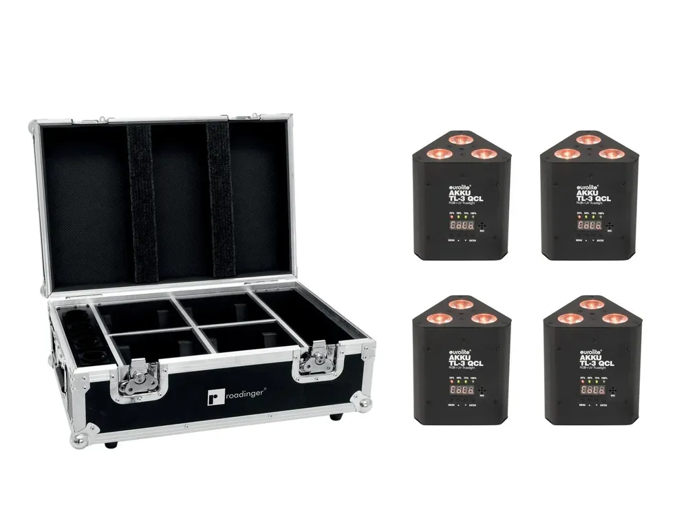 Heißes Angebot EUROLITE Set 4x AKKU TL-3 QCL RGB+UV Trusslight + Case mit Ladefunktion