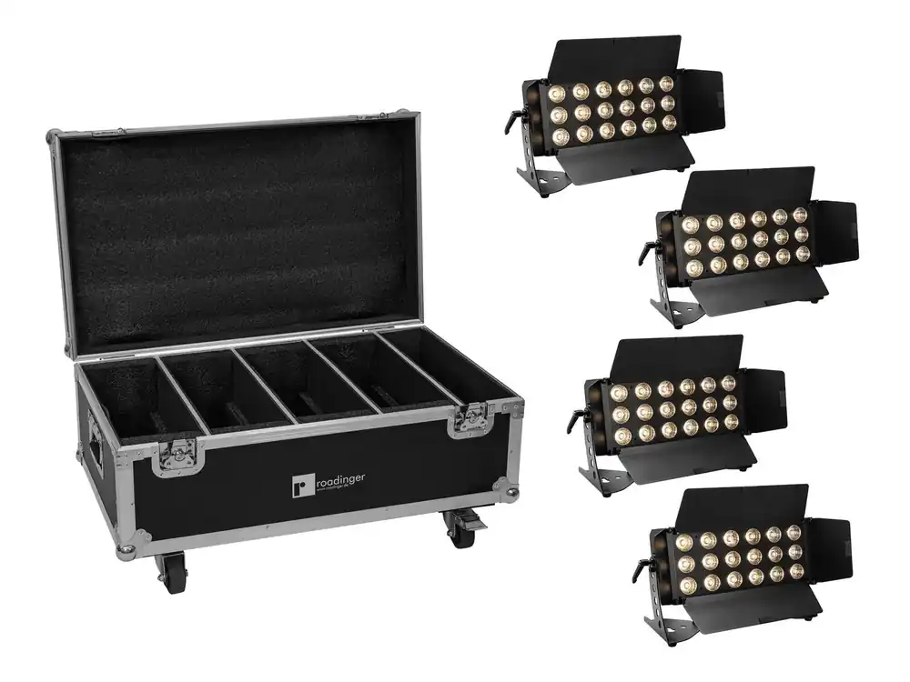 EUROLITE Set 4x LED CLS-18 QCL RGB/WW 18x7W + Flightcase mit Rollen Ausverkauf
