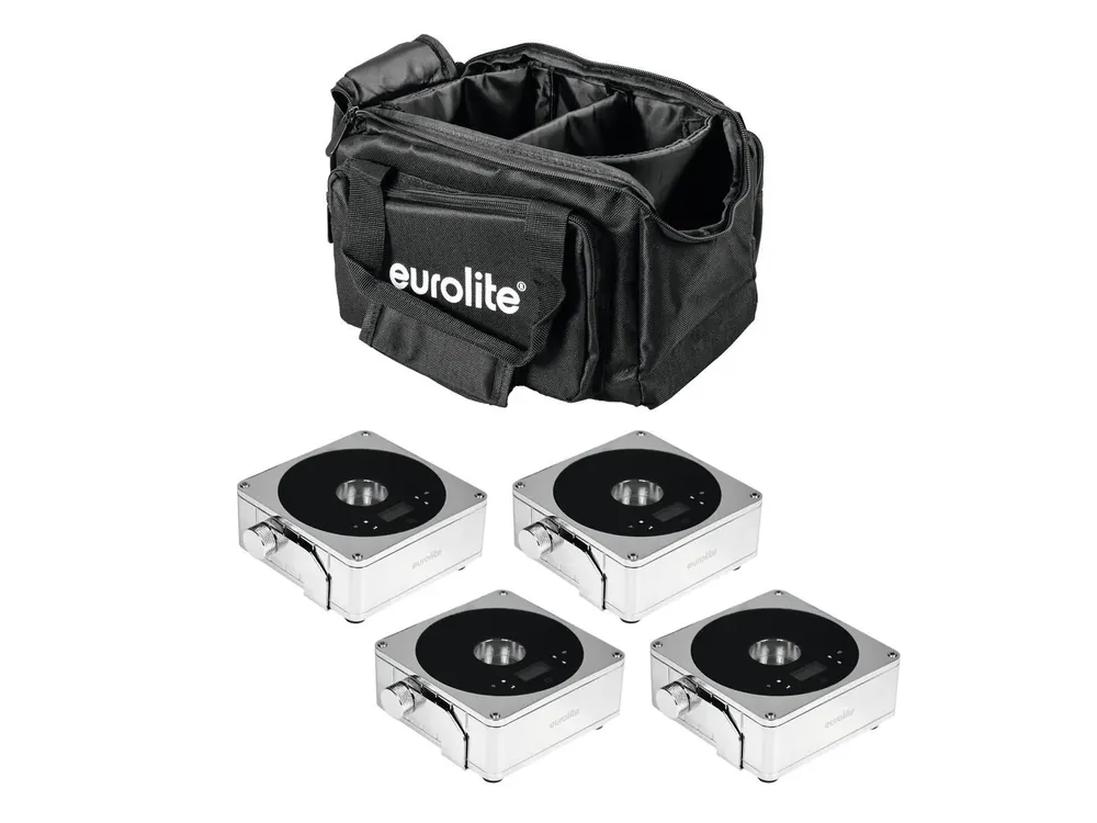 Letzte Chance EUROLITE Set 4x AKKU IP Flat Light 1 chrom + Soft-Bag