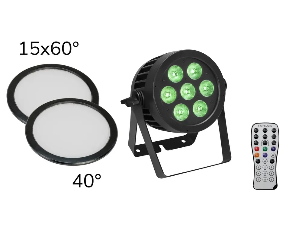 Wochenendangebot EUROLITE Set LED IP PAR 7x8W QCL Spot + 2x Diffusorscheibe (15x60° und 40°)