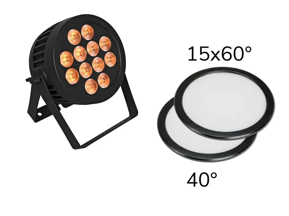 EUROLITE Set LED IP PAR 12x8W QCL Spot + 2x Diffusorscheibe (15x60° und 40°) Super-Preis