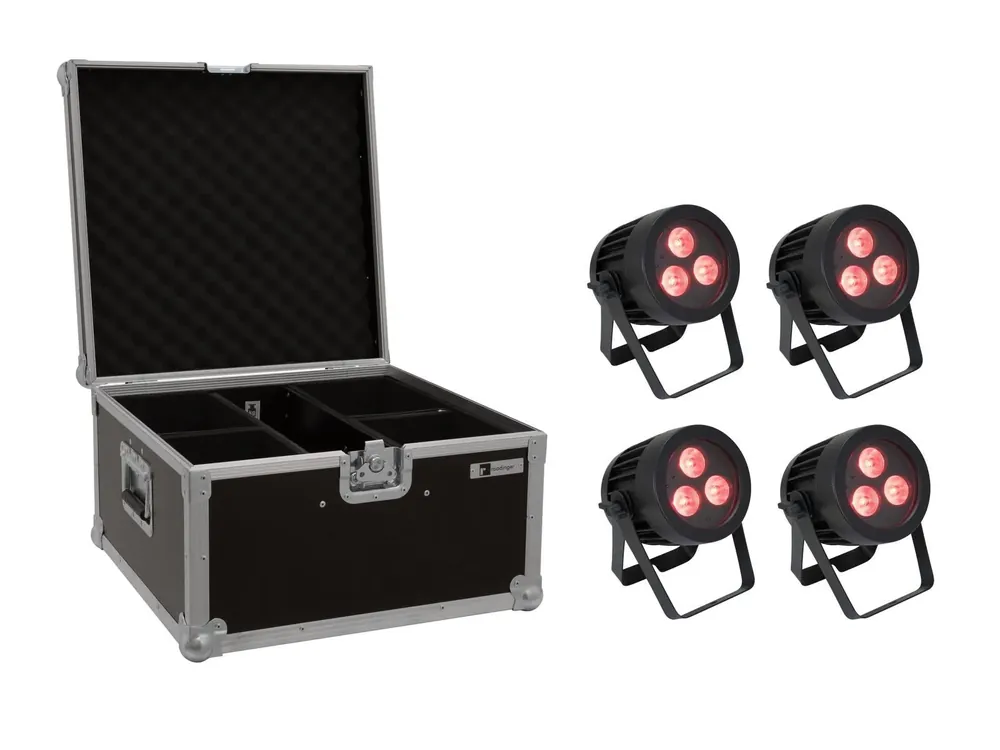 EUROLITE Set 4x LED IP PAR 3x9W SCL Spot + Case Schnäppchen