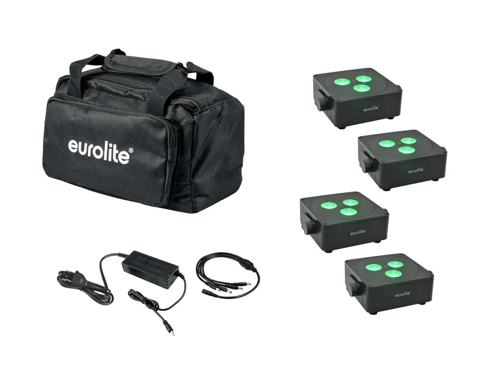 EUROLITE Set 4x AKKU IP Flat Light 3 sw + Ladenetzteil + Soft-Bag Saisonangebot