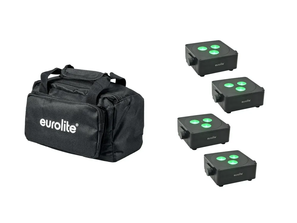 EUROLITE Set 4x AKKU IP Flat Light 3 sw + Soft-Bag Kostenloser Versand