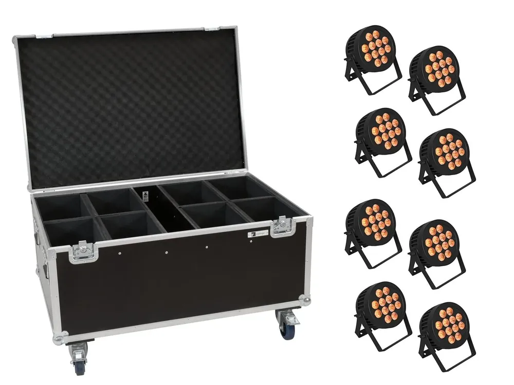 Knallerangebot EUROLITE Set 8x LED IP PAR 12x8W QCL Spot + Case mit Rollen