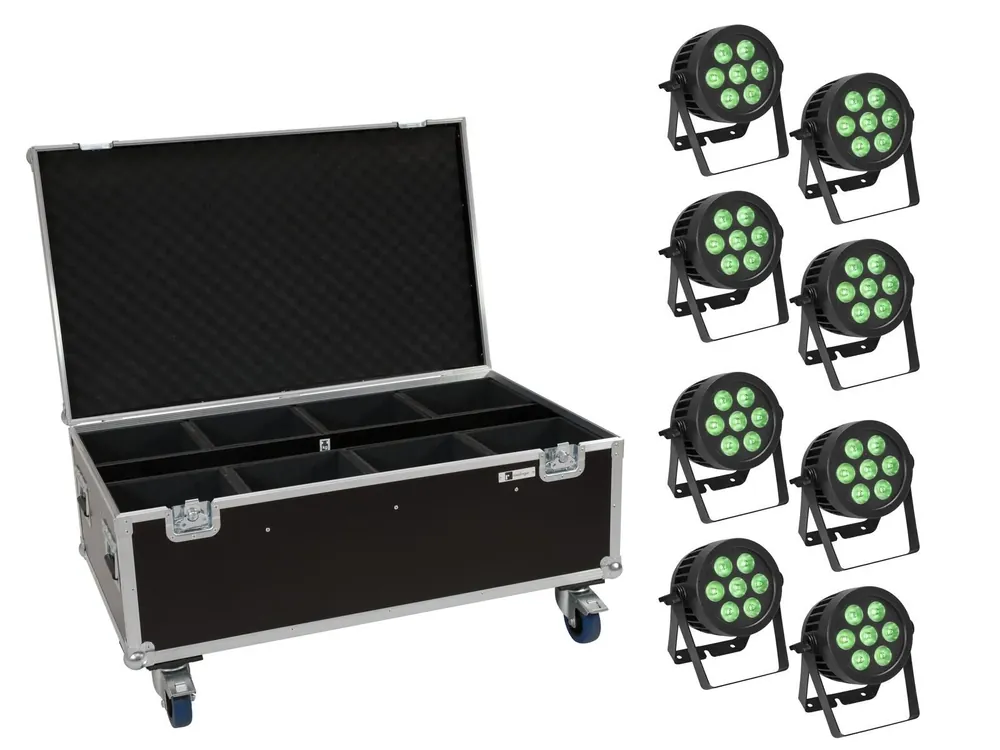 Bestseller EUROLITE Set 8x LED IP PAR 7x9W SCL Spot + Case mit Rollen