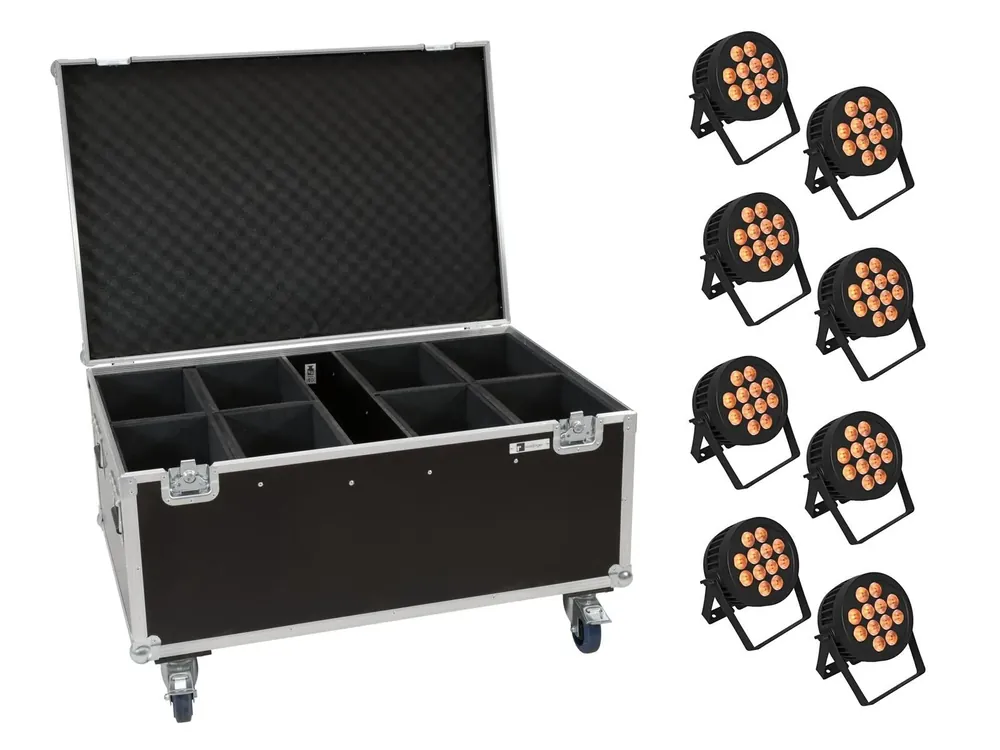 EUROLITE Set 8x LED IP PAR 12x9W SCL Spot + Case mit Rollen Angebot