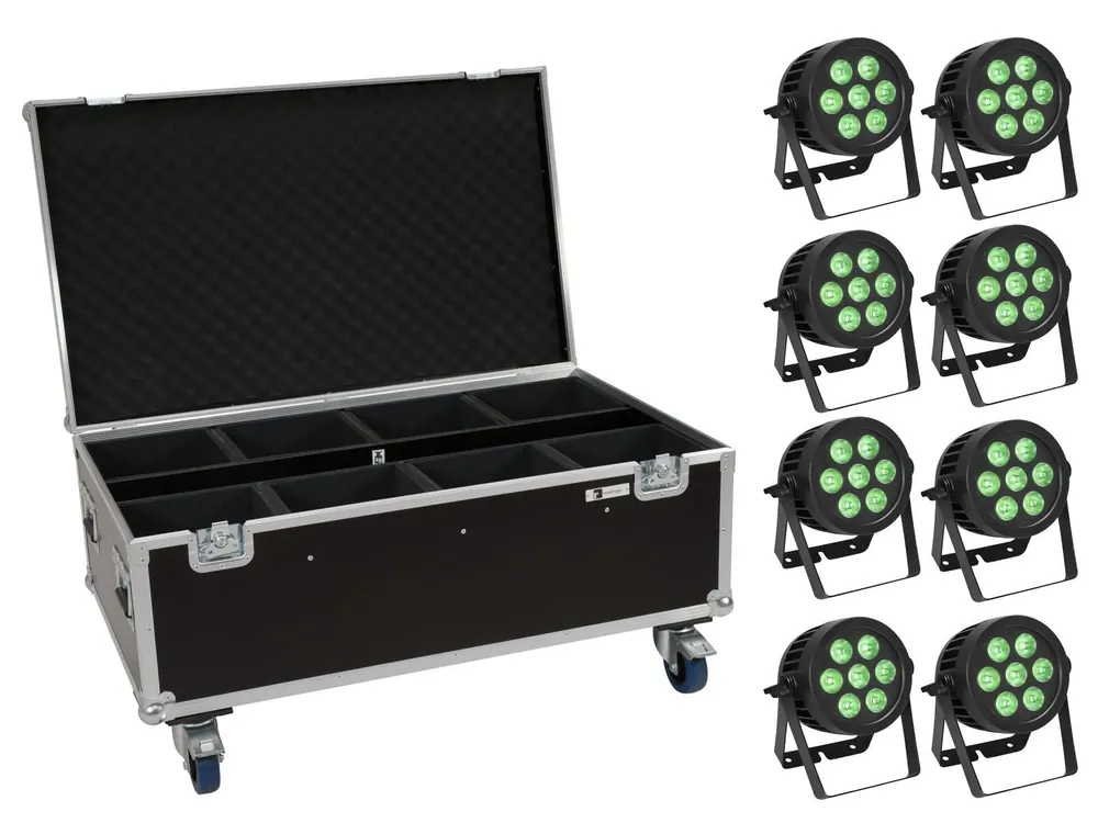 EUROLITE Set 8x LED IP PAR 7x8W QCL Spot + Case mit Rollen Jetzt Kaufen