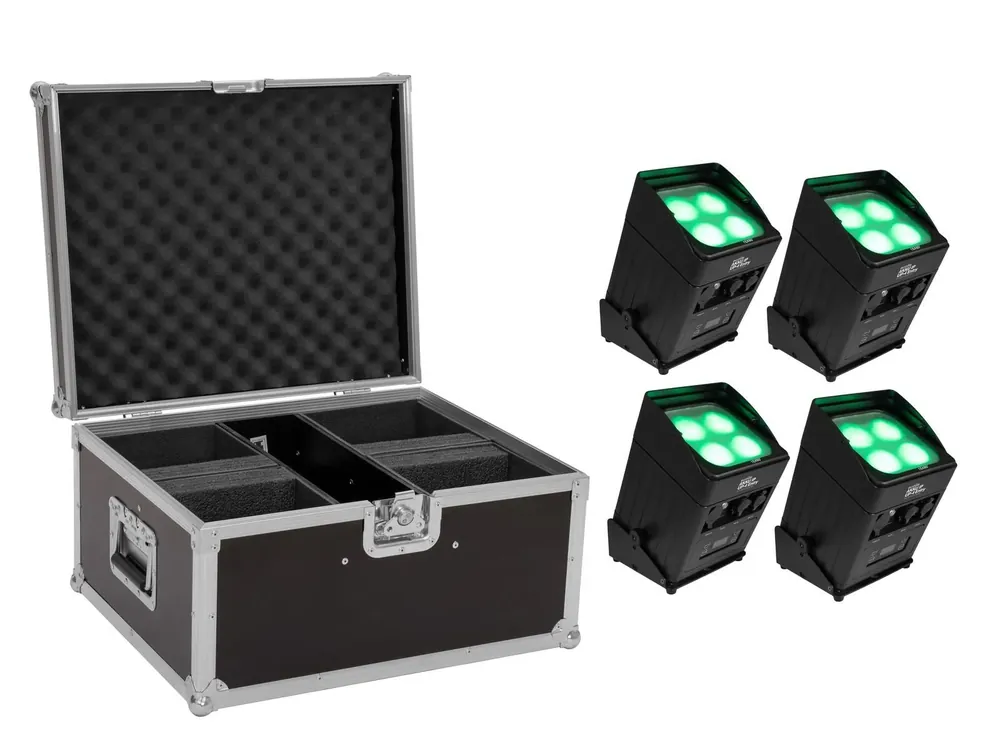 EUROLITE Set 4x AKKU UP-4 Entry QCL Spot QuickDMX + Case Nur Für Kurze Zeit