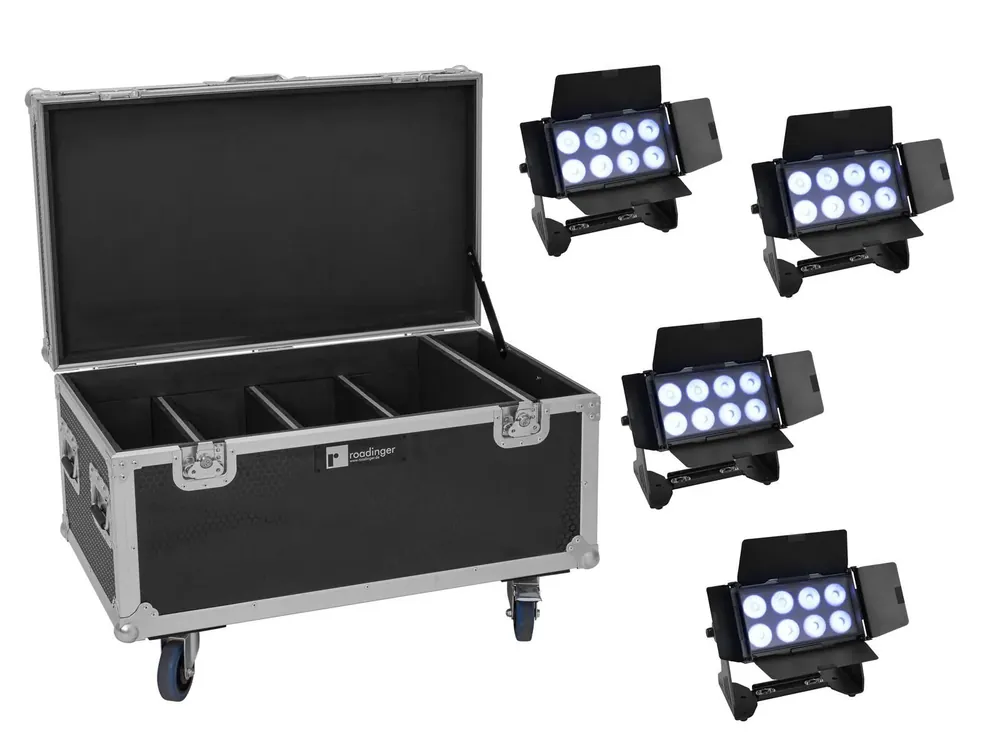 Preisreduziert EUROLITE Set 4x Multiflood IP 8x10W RGBW Wash + Case