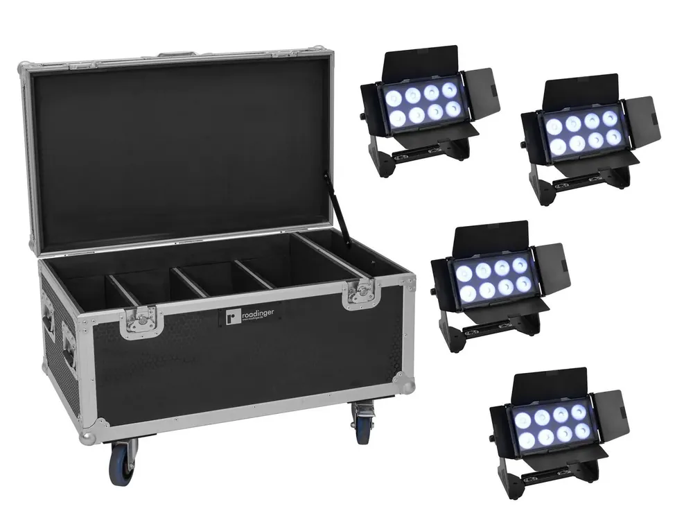 EUROLITE Set 4x Multiflood IP 8x10W RGBW Wash CRMX + Case Begrenztes Angebot