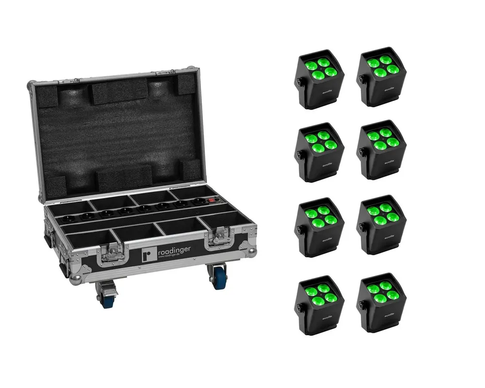 Neu EUROLITE Set 8x AKKU Mini IP UP-4 QCL Spot MK2 + Case mit Ladefunktion