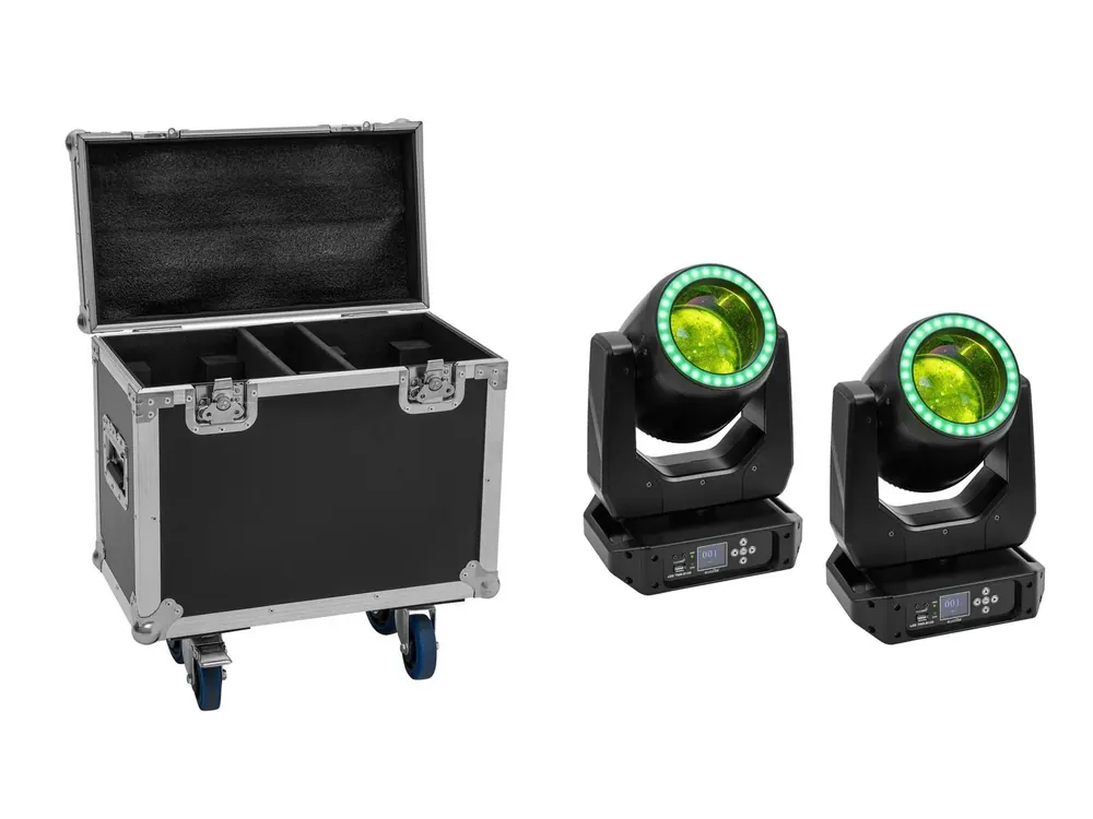 EUROLITE Set 2x LED TMH-B120 Hypno Moving-Head Beam + Flightcase mit Rollen Preisknaller