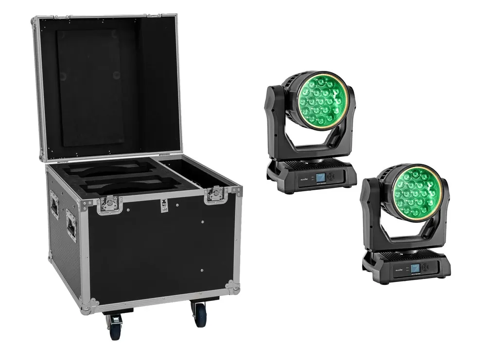 EUROLITE Set 2x LED IP TMH-W285 Hypno Moving-Head Wash + Flightcase mit Rollen Schneller Versand