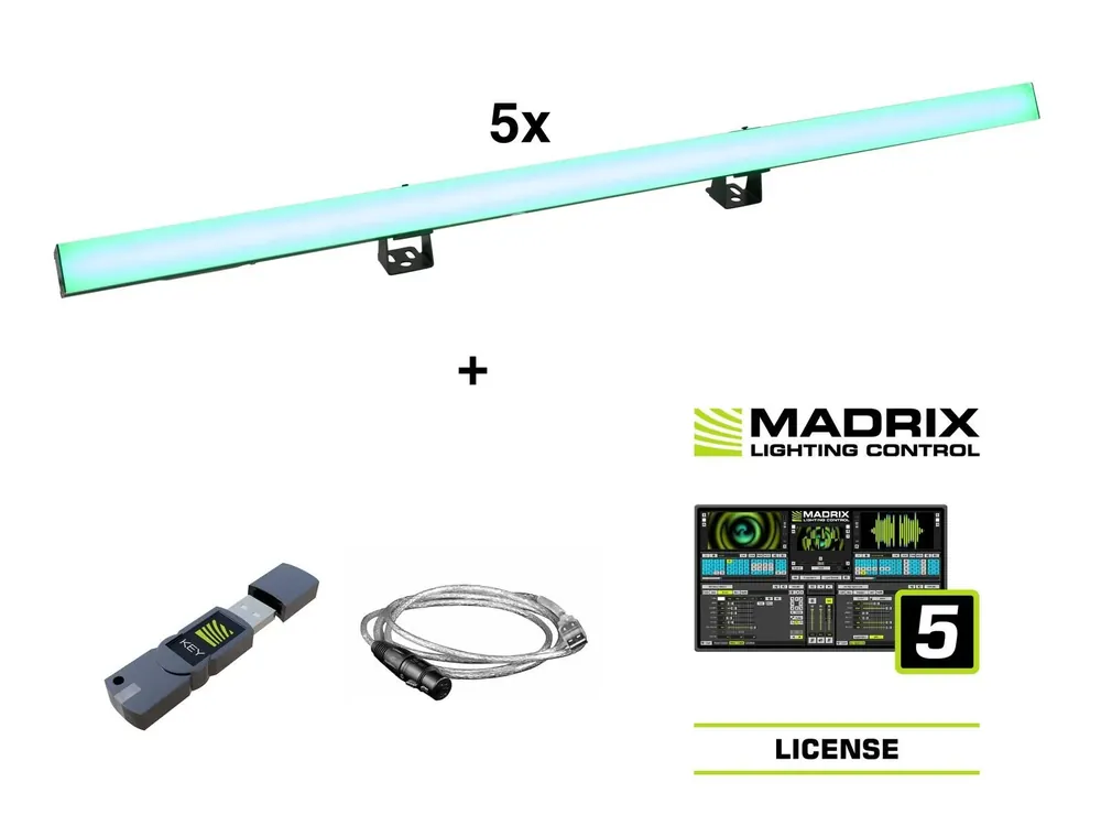 EUROLITE Set 5x LED PR-100/32 Pixel DMX Rail + Madrix Software Echt