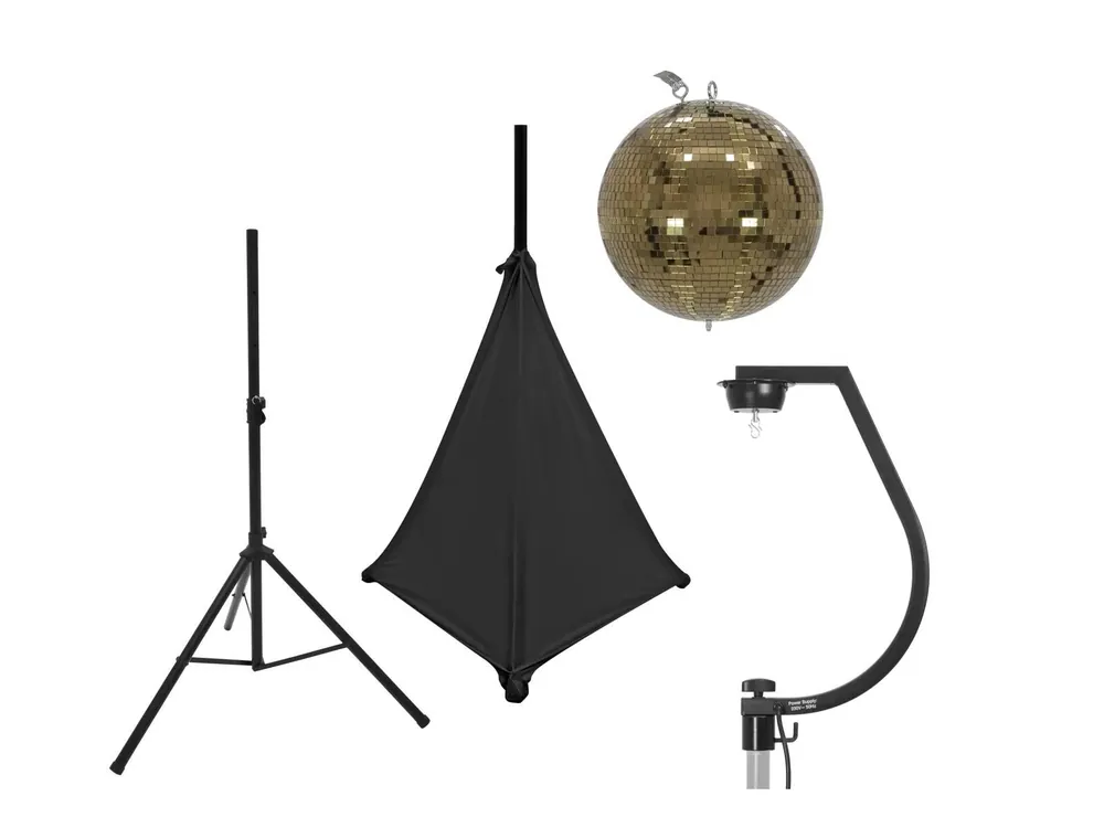 EUROLITE Set Spiegelkugel 30cm gold mit Stativ und Segel schwarz Nur Für Kurze Zeit