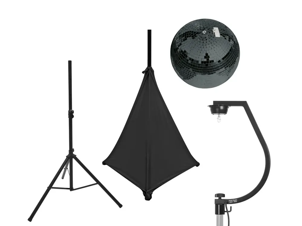 EUROLITE Set Spiegelkugel 30cm schwarz mit Stativ und Segel schwarz Geprüft
