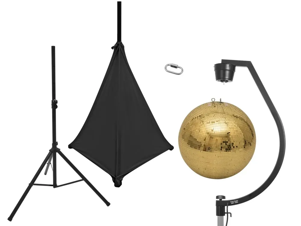 EUROLITE Set Spiegelkugel 50cm gold mit Stativ und Segel schwarz Letzte Chance