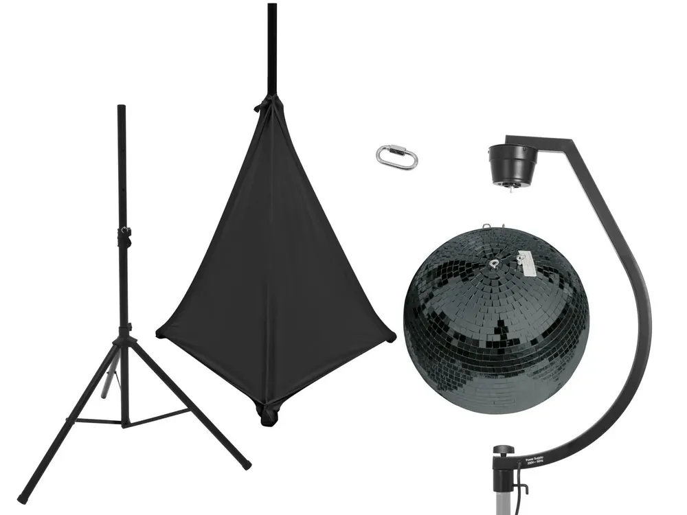 EUROLITE Set Spiegelkugel 50cm schwarz mit Stativ und Segel schwarz Neue Kollektion
