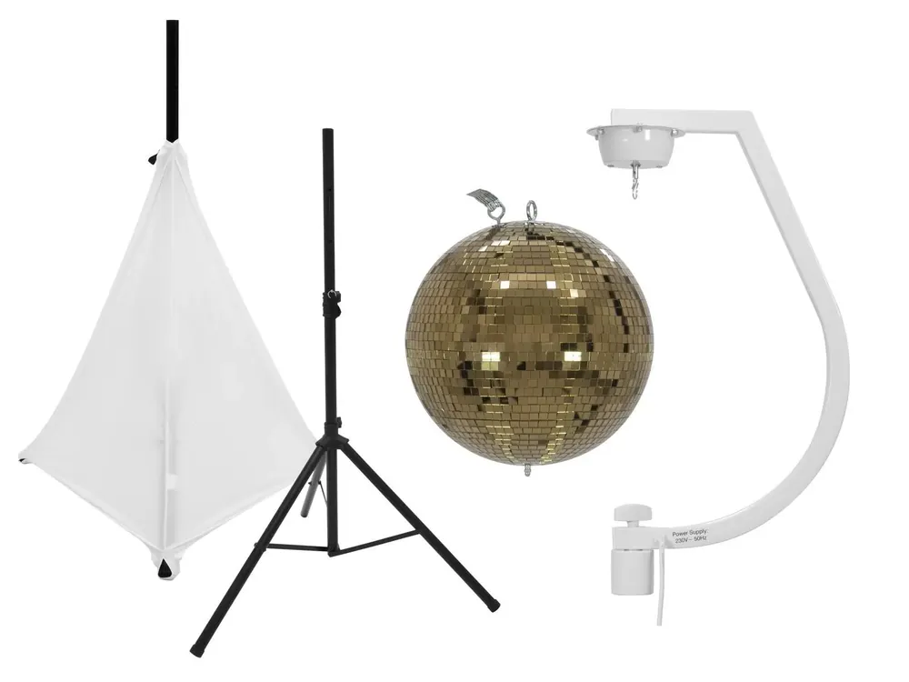 Neue Ware EUROLITE Set Spiegelkugel 30cm gold mit Stativ und Segel weiß