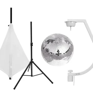 Begrenztes Angebot EUROLITE Set Spiegelkugel 30cm mit Stativ und Segel weiß