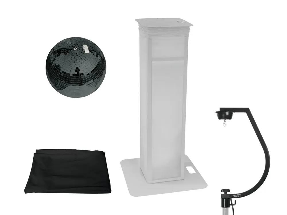 Schnäppchen EUROLITE Set Spiegelkugel 30cm schwarz mit Stage Stand variabel + Cover schwarz