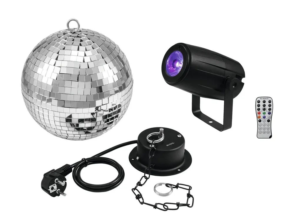 Markenprodukt EUROLITE Set Spiegelkugel 20cm mit Motor + LED PST-5 QCL Spot sw