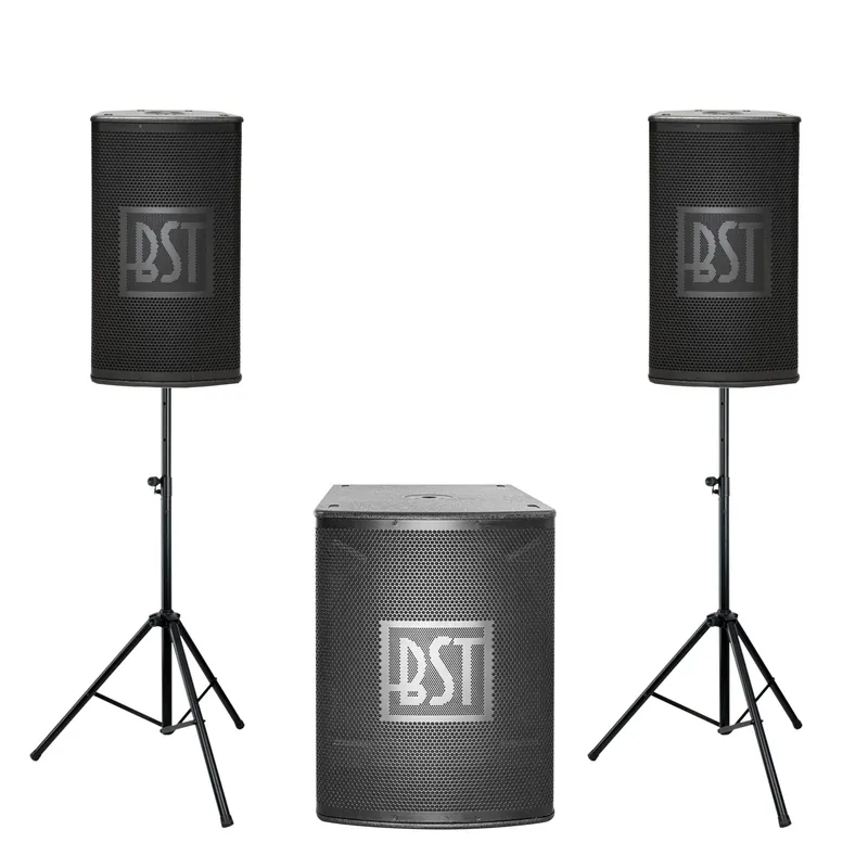 Neuheit BST CUBE1812 – Aktives DJ PA Komplettset 1800W RMS mit 18" Subwoofer & 2× 12" DSP Tops inkl. 2 Stativen (2.1 System)