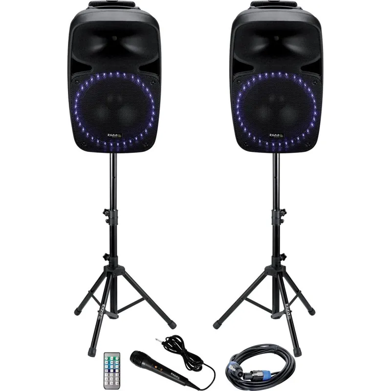 IBIZA PKG12A-SET PA LAUTSPRECHER 12" inkl. Stative und Fernbedienung Bestpreis