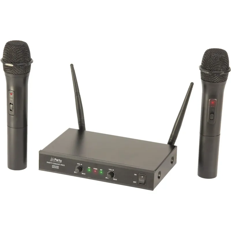 PARTY PARTY-200UHF-MKII 2-KANAL FUNKMIKROFON SET 2 HANDMIKROFONE Neu