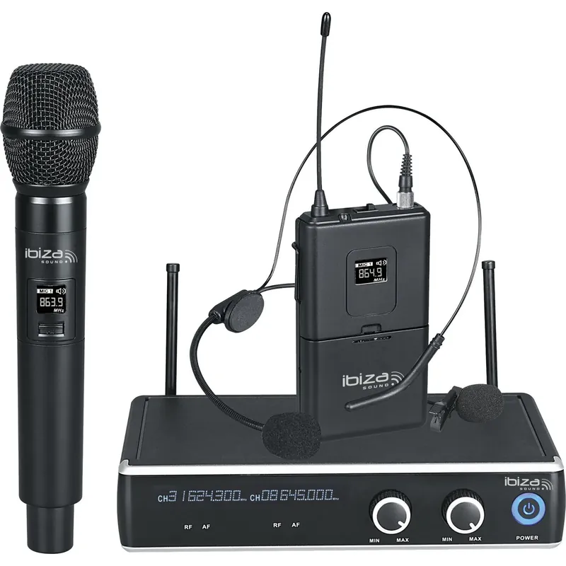 Beliebt IBIZA DR20UHF 2-Kanal UHF Doppel Funkmikrofon System mit Handmikrofon und Headset