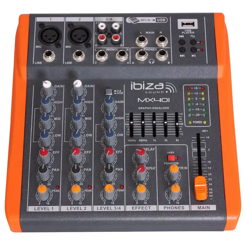 Ausverkauf IBIZA MX401 KOMPAKTES 4 Kanal Mischpult USB