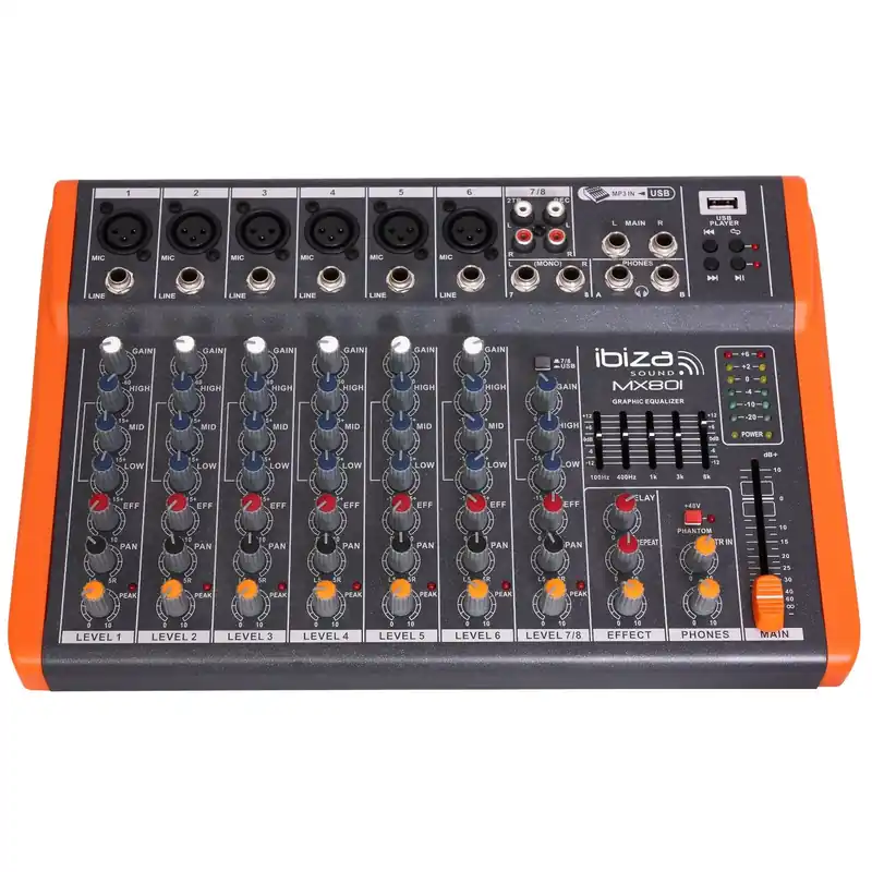 IBIZA MX801 KOMPAKTES 8 Kanal Mischpult USB Kostenloser Versand