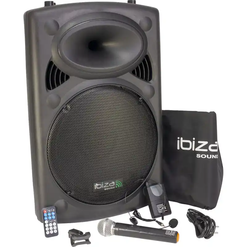Heißes Angebot Ibiza PORT15VHF-BT mobiler Bluetooth Lautsprecher mit Akku 2 Mikrofonen Headset 15 Zoll