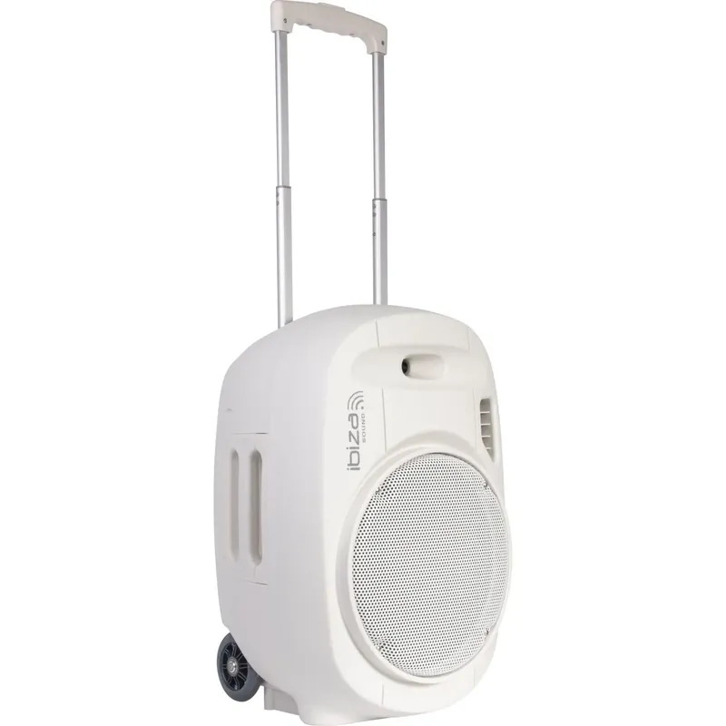 Saisonangebot Ibiza PORT12UHF-WH-MKII mobiler Lautsprecher mit Akku 2 Mikrofonen Headset 12 Zoll weiss
