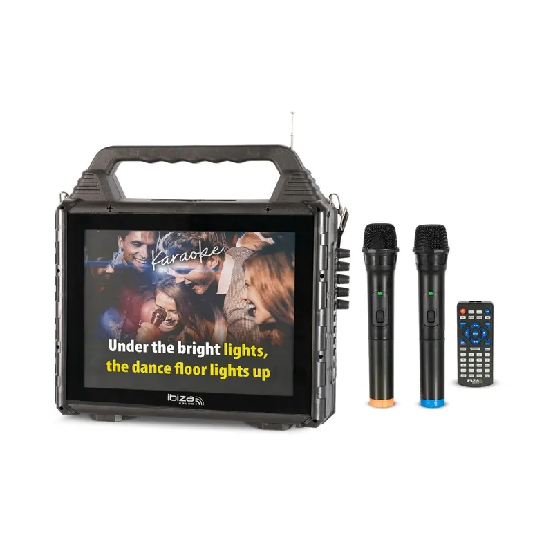 IBIZA KARAVISION tragbarer Karaoke Lautsprecher mit Bildschirm und 2 Funk-Mikrofonen Kostenfreie Lieferung