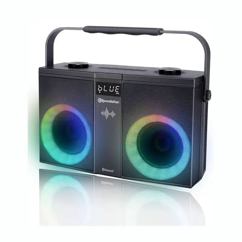 Solange Der Vorrat Reicht ROADSTAR DJ-390 Bluetooth Lautsprecher mit Mikrofon RGB Licht TWS USB Aufnahme Akku und Fernbedienung