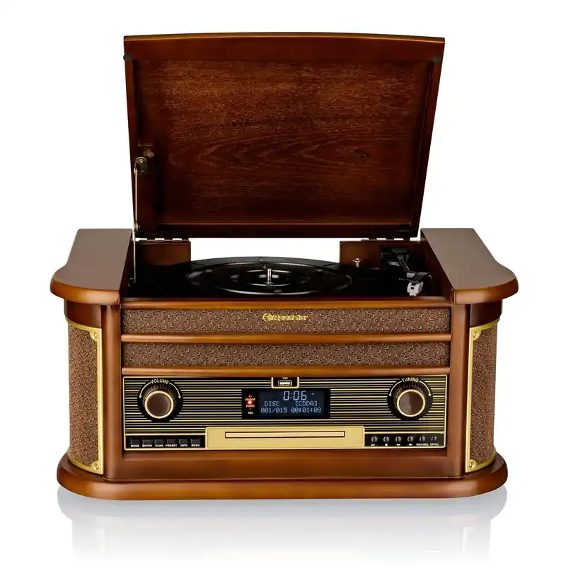 Markenprodukt ROADSTAR HIF-1996 Stereoanlage mit Plattenspieler Bluetooth CD MP3 Kassette USB Aufnahme DAB+ FM RDS Radio und Fernbedienung