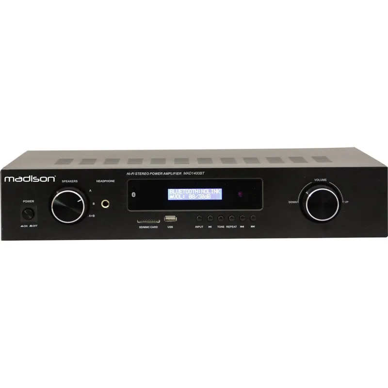Neuheit MADISON MAD1400BT-BK STEREO HIFI VERSTÄRKER MIT MP3 PLAYER USB FM RADIO UND BLUETOOTH 2x100W
