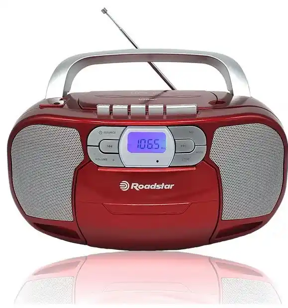 ROADSTAR RCR-4635 Red Stereoanlage mit CD MP3 USB Kassette FM Radio Aux und Batteriebetrieb Neu