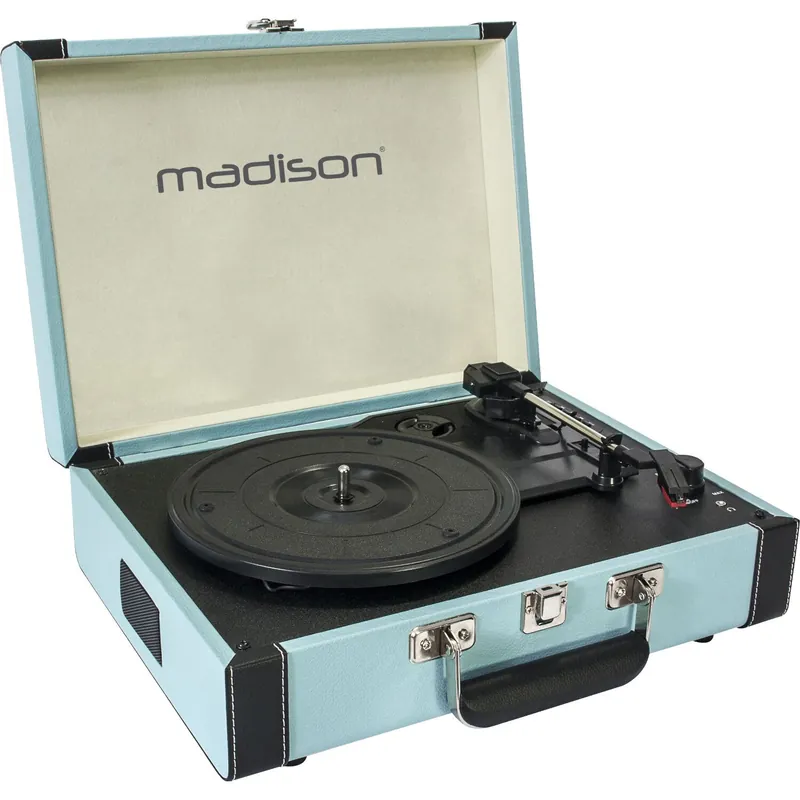 MADISON MAD-RETROCASE-BLU NOSTALGIE SCHALLPLATTENKOFFER MIT BLUETOOTH USB SD UND AUFNAHMEFUNKTION Kostenfreie Lieferung