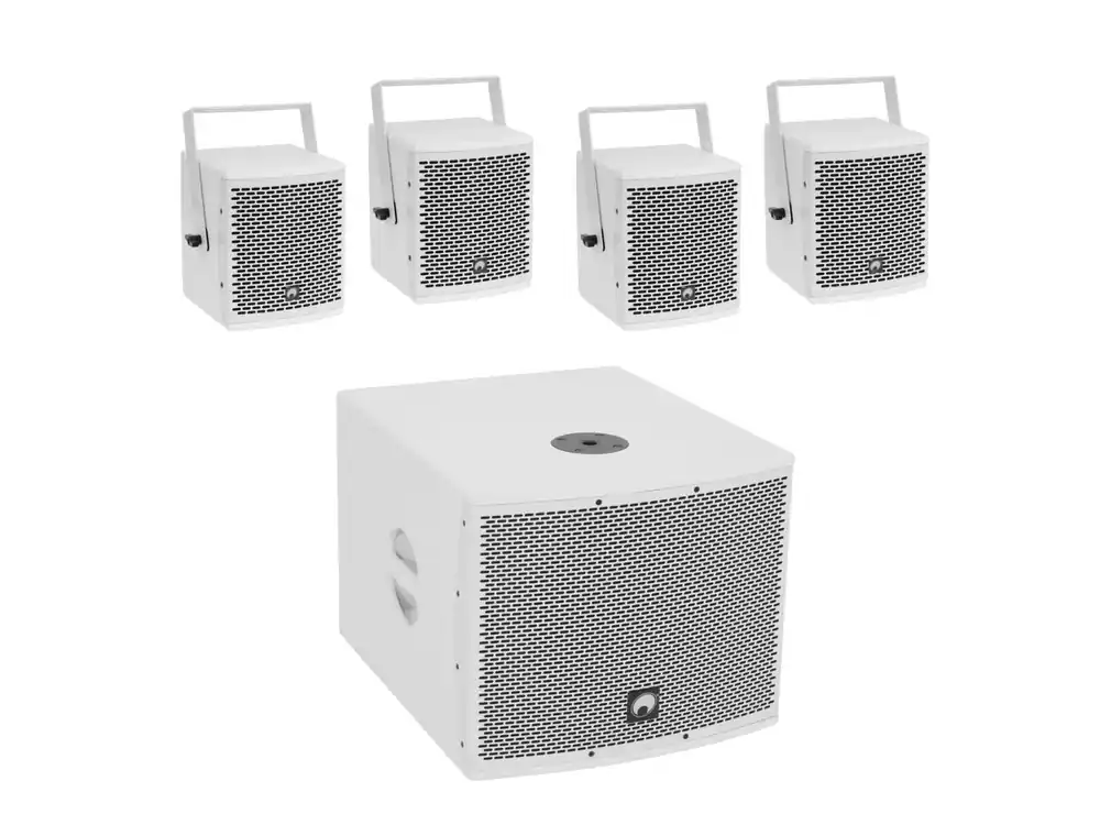 Ausverkauf OMNITRONIC Set MOLLY-12A Subwoofer aktiv + 4x MOLLY-6 Top 8 Ohm, weiß