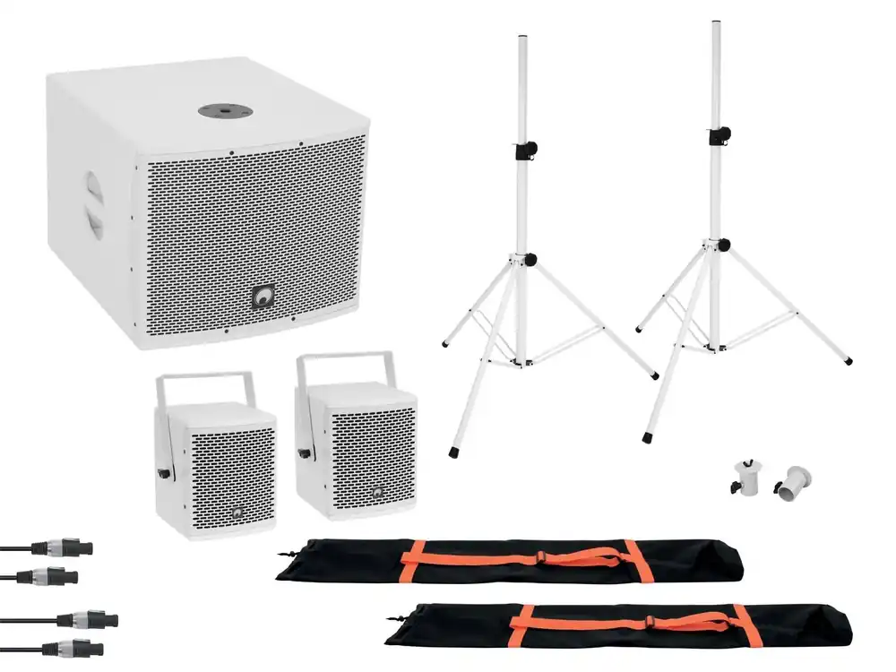 Direkt Vom Hersteller OMNITRONIC Set MOLLY 2.1 Aktivsystem Sub + 2x Top + Zubehör, weiß